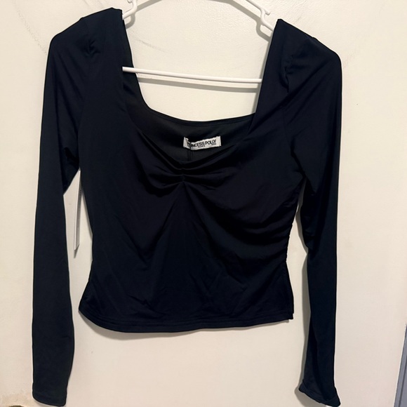 Princess Polly Tops - Princess Polly Black Long Sleeve Scoop Ruched Top
